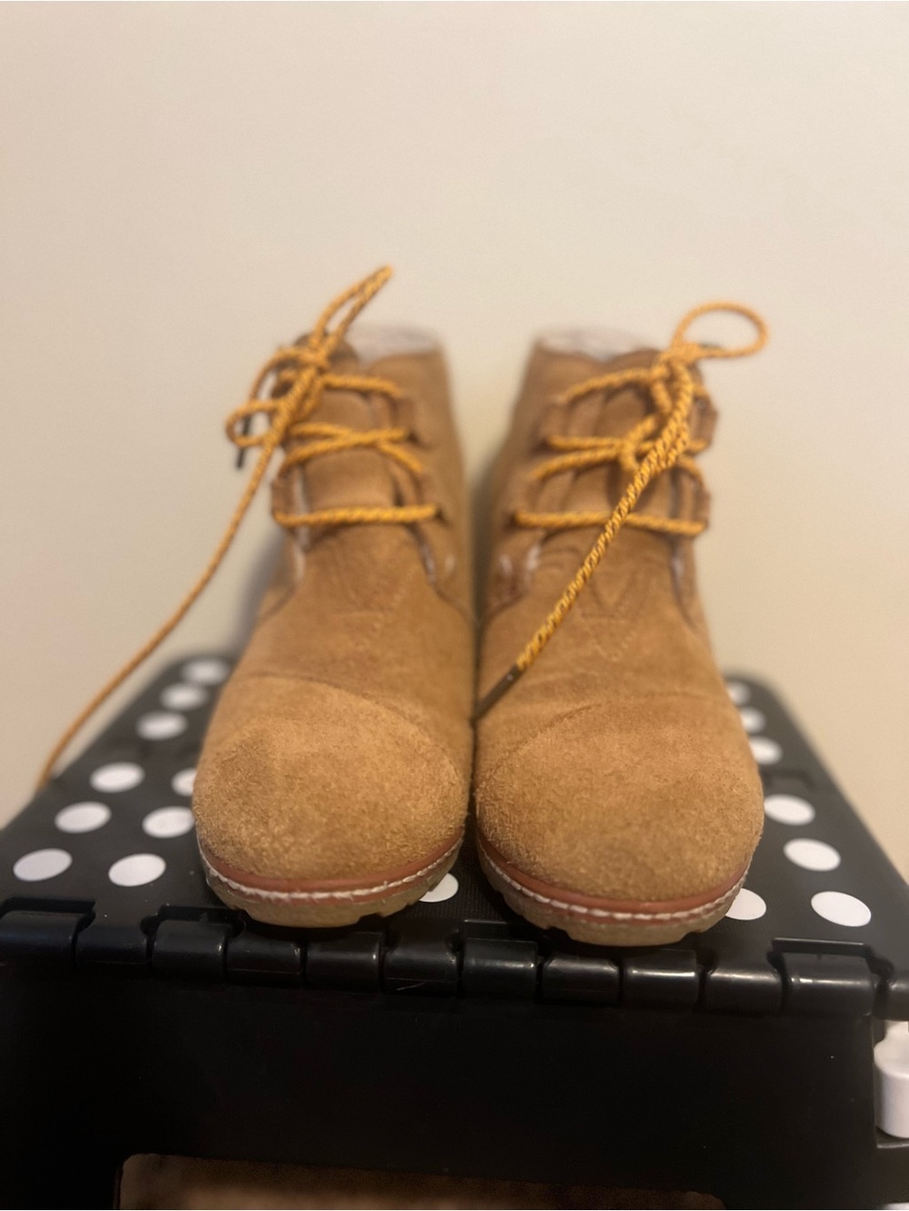 Toms Suede Lace-Up Wedge booties in Tan